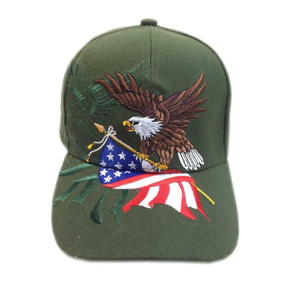 Aesthetinc Patriotic USAAmerican Flag Design Baseball Cap Hat Visor 3D Embroidery (Olive)