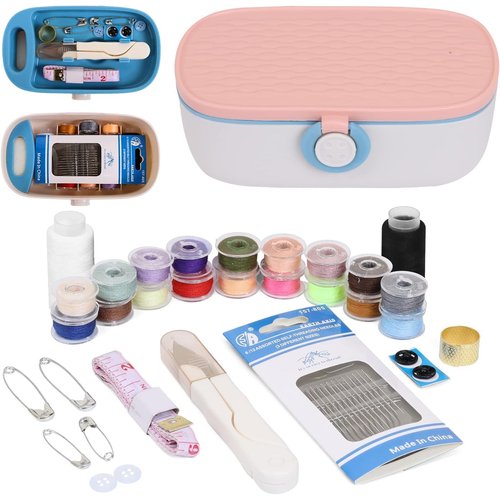 Sewing Set, Adult Portable Travel Sewing Set, Small Exquisite Needle Thread Box, Sturdy Material, Easy to Store Carry, Easy to Access, Strong Practicality. (Pink)