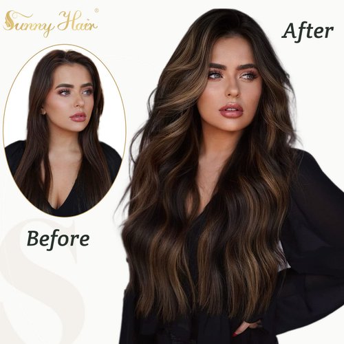 Sunny Wire Hair Extensions Real Human Hair Brown Ombre Fishing Wire Human Hair Extensions Darkest Brown to Medium Brown Balayage Invisible Wire Hair Extensions Brown Long Hair Extensions 20In 100G