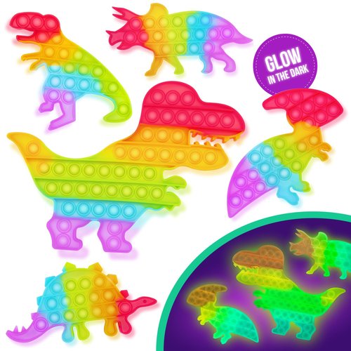 5 Pack Dinosaur Pop-It Fidget Toys-Glow in Dark Party Supplies-Rainbow Colored Dinosaur Party Favors - Sensory Toys Help Relieve Stress for Autistic Kids-Perfect Dino Party Favors Popits for Kids