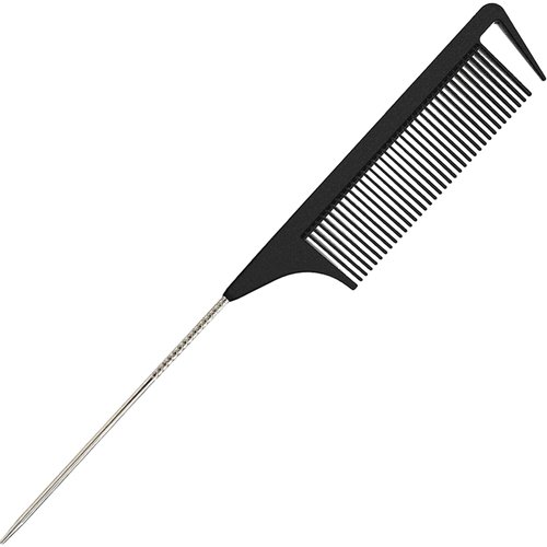 LLTGMV Rat Tail Comb for Hair Stylist, Parting Comb for Braiding Hair, Detangling Teasing Comb, Nylon Pintail Comb with Stainless Steel (Black)