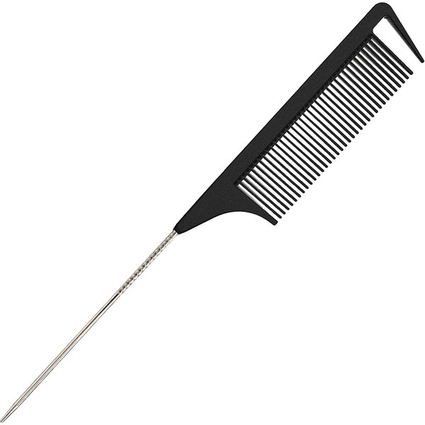 LLTGMV Rat Tail Comb for Hair Stylist, Parting Comb for Braiding Hair, Detangling Teasing Comb, Nylon Pintail Comb with Stainless Steel (Black)