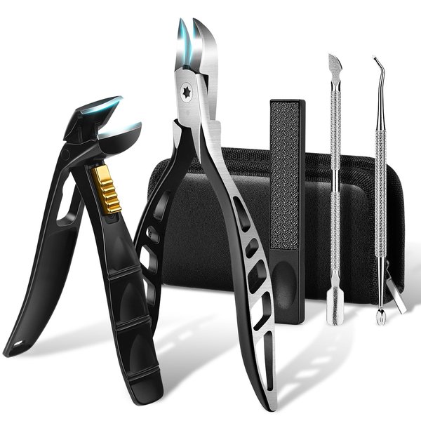 LEYOUFU Angled Head Nail Clippers for Seniors, Ergonomic Toenail Finger Nail Clipper for Thick Nails with Safety Lock, Podiatrist Ingrown Toe Nail Clippers Tools Kit Gifts for Men & Women Adult