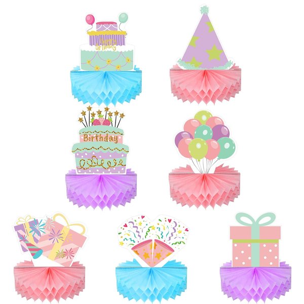 9 Pieces Happy Birthday Centerpiece Decorations Pastel Birthday Honeycomb Table Sign Rainbow Birthday Honeycomb Table Decor for Girl Women Christmas Gift Happy Birthday Honeycomb Centerpieces