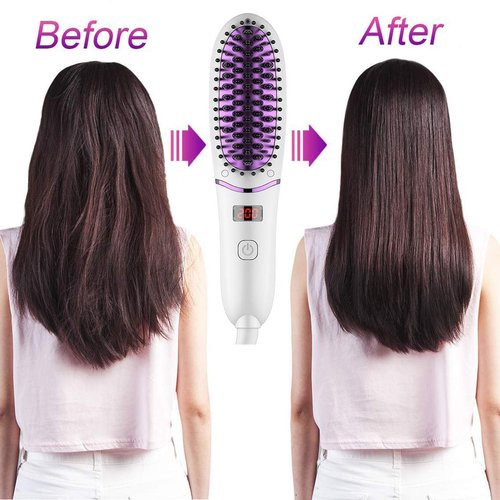 Mini Size Hair Straightener Brush for Women, Electric Anti Scald Hair Straightening Comb with LED Display, Portable Ionic Hair Brush for Travel, Five-speed Adjustment Heating Temperature, Ideal Gift