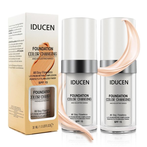 2 PACK Color Changing Foundation Liquid Base, Flawless Colour Changing Warm Skin Tone Foundation Makeup,BB Cream Makeup Base Concealer Cover Moisturizing Fluid for all Skin Tone SPF15