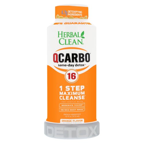 Herbal Clean QCarbo16 Same-Day Detox Drink, 1-Step Maximum Cleanse, Orange, (16 fl oz)