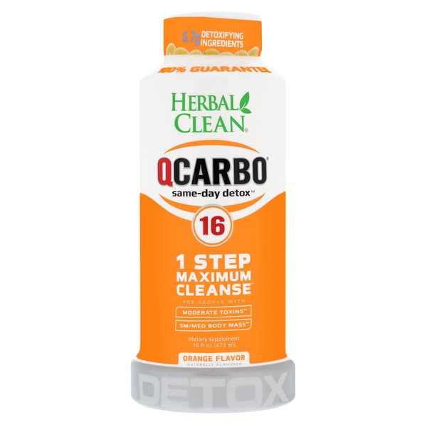 Herbal Clean QCarbo16 Same-Day Detox Drink, 1-Step Maximum Cleanse, Orange, (16 fl oz)