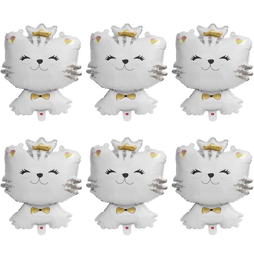 Cartoon Pet Themed Kitten Cat Balloons White Cat Aluminum Balloons Kids Party Supplies Birthday Decoration Baby Showers, 6 Pack 27'' Animal Kitty Cat Helium Mylar Foil Balloons
