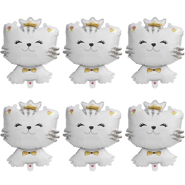 Cartoon Pet Themed Kitten Cat Balloons White Cat Aluminum Balloons Kids Party Supplies Birthday Decoration Baby Showers, 6 Pack 27'' Animal Kitty Cat Helium Mylar Foil Balloons