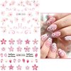 Pink Flower Nail Art Sticker Sakura Water Transfer Nail Stcikers Decal Nail Art Decoration Supplies Cherry Blossom Leaf Flotal Nail Design for Women Girls Manicure Decor (Cherry Blossom)