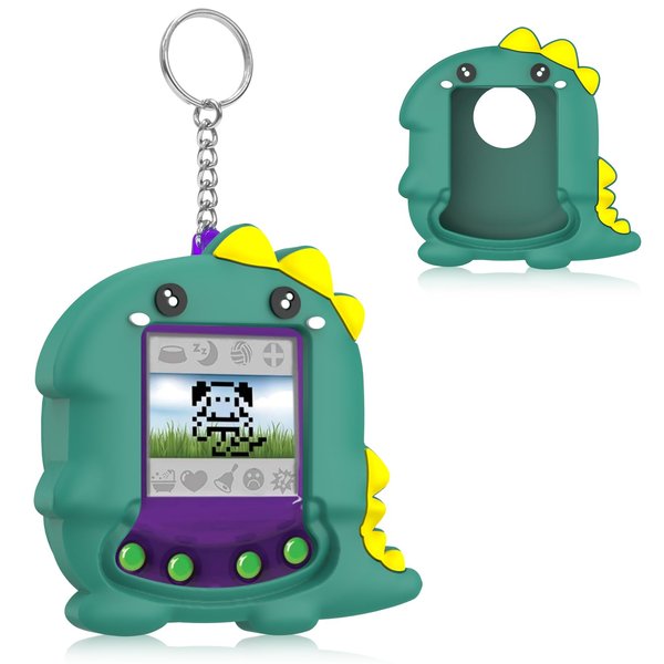 BEARDDO Case for Giga Pet Virtual Pet, Silicone Interactive Pet Game Machine Case Cover, Cute Cartoon Dinosaur Anime for Giga Pet Protective Cover (Green)