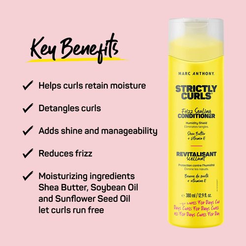 Marc Anthony Frizz Sealing Conditioner, Strictly Curls - Curly Hair Conditioner with Shea Butter & Vitamin E for Hydration & Frizz-Free Shine - Sulfate Free & Color Safe For Dry Damaged Hair - 12.9 Oz