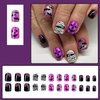 24Pcs Halloween Press On Nails Short Square Fake Nails Acrylic Nails Press Ons Purple False Nails With Mummy Bat Spider Designs Full Cover Glue On Nails Halloween Stick On Nails For Women