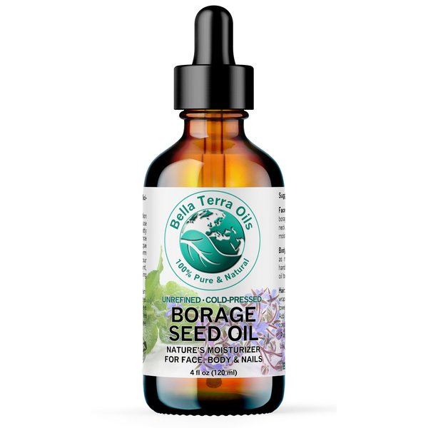 Bella Terra Oils - Organic Borage Seed Oil 4 oz - Rich in GLA, Pure & Untouched, Abundant in Omega-6 Fatty Acids, Elevate Skin's Natural Radiance & Softness