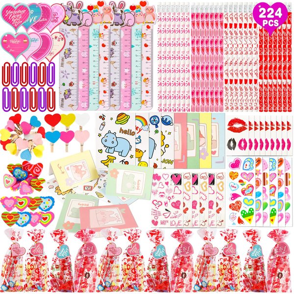 Thuodo 28 Pack Valentines Day Stationery Gifts Card Set for Kids Valentines Day School Classroom Exchange Gifts Party Favors Supplies