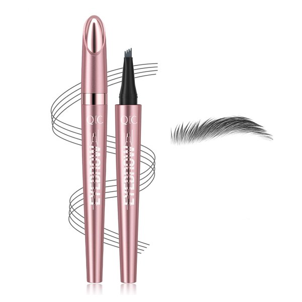 Febune Microblading Eyebrow Pen, Eyebrow Pencil with 4-Fork Tip Magic Brow Tattoo Pencil for Women, Waterproof, Long Lasting Eyebrow Makeup, Grey