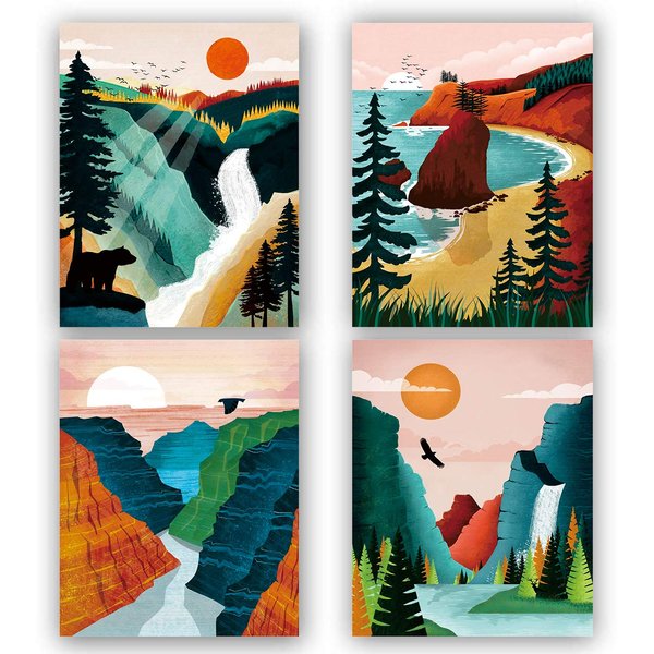National Park Poster ,National Parks Art Prints,Nature Wall Art, Grand Canyon , Sierra Nevada mountains，Olympic National Park Art For Home and Living Room Wall Art Decor Set of 4 (8”X10” ， No Frame