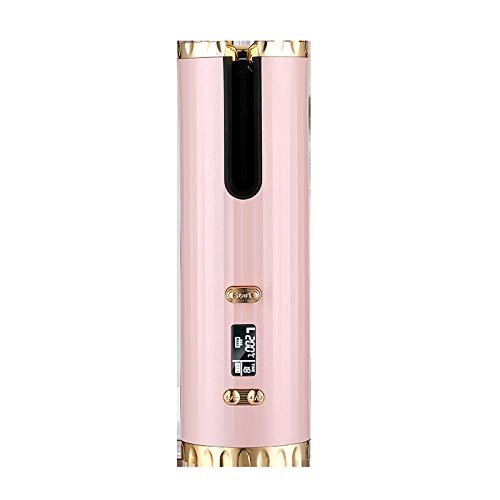 Automatic Curling Iron, Portable Hair Curling, Wireless Rotating Hair Curler with 6 Temp & Timer LCD Display USB Rechargeable, Fast Heating & Auto Shut Off, for Hair Styling (Pink)
