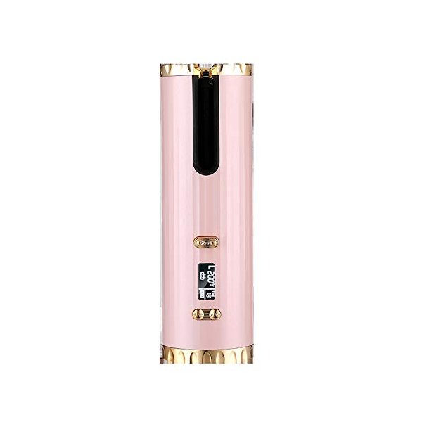Automatic Curling Iron, Portable Hair Curling, Wireless Rotating Hair Curler with 6 Temp & Timer LCD Display USB Rechargeable, Fast Heating & Auto Shut Off, for Hair Styling (Pink)