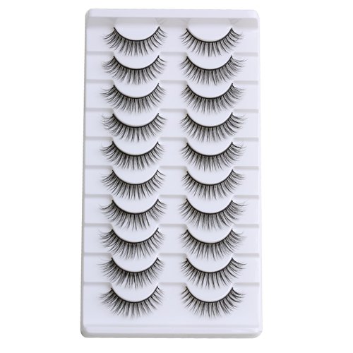 SUNWELL False Eyelashes 10mm Mink Lashes Natural Look Cat Eye Lashes Strips 3D Faux Mink Lashes Soft Reusable Light Volume Fake Lashes 10 Pairs Pack