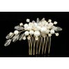 Crystal Pearl Flower Bouquet Bridal Wedding Tiara Hair Comb - Gold Plated Rhinestone Crystals Faux Pearls FC038
