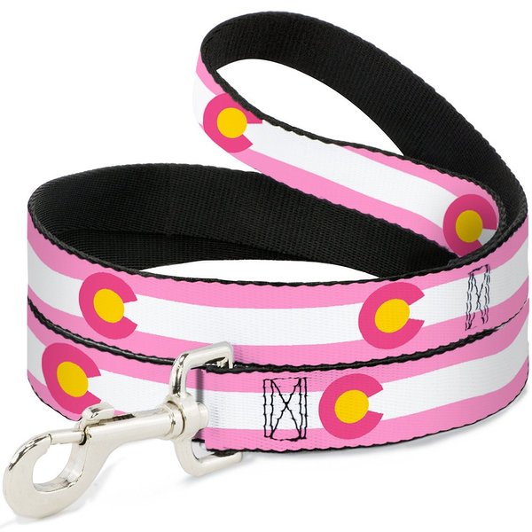 Buckle-Down Pet Leash - Colorado Flags5 Repeat Light Pink/White/Pink/Yellow - 6 Feet Long - 1/2" Wide