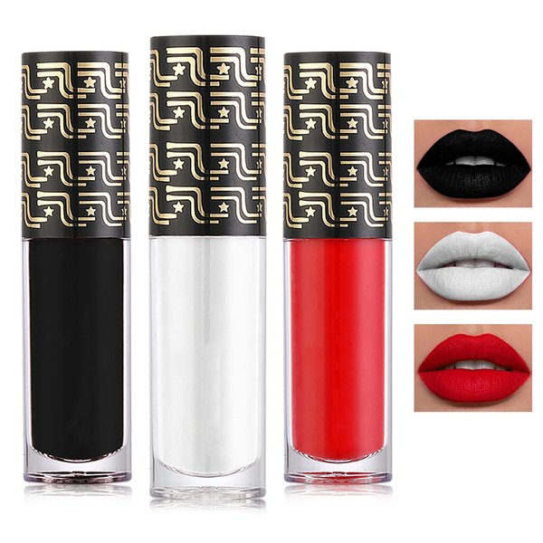 WENJLYJ 3 Colors Matte Liquid Lipstick Set for Women,Professional White Red Black Lipstick Lip Gloss Set Makeup Long Lasting Waterproof Halloween Face Body Paint for Cosplay Costume Goth Makeup