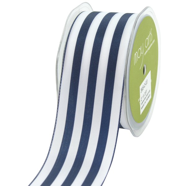 May Arts 2-Inch Wide Ribbon, Navy and White Stripe