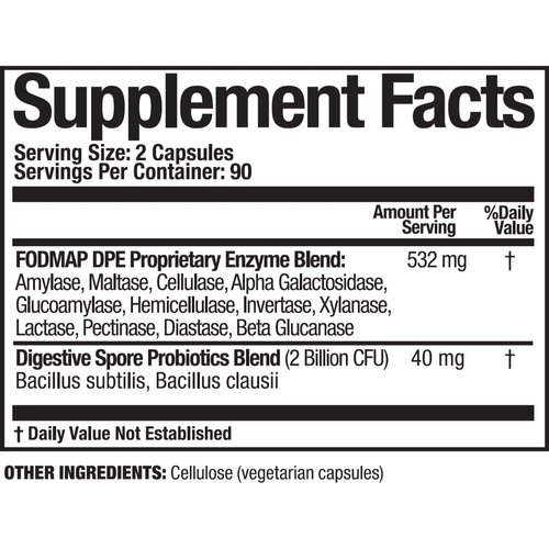 Arthur Andrew Medical - FODMAP DPE, Digestive Probiotics and Enzymes, Relief for FODMAP Intolerance and Highly Fermentable Foods, Vegan, Non-GMO, 180 Capsules