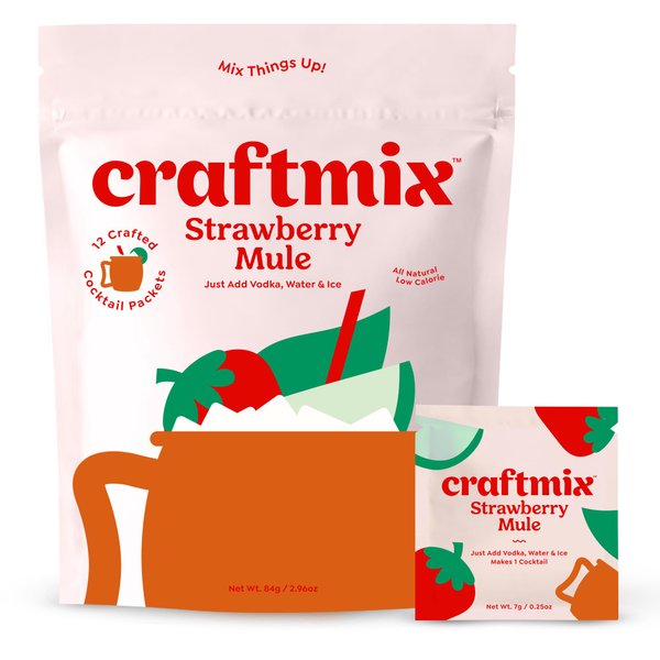 Craftmix Strawberry Mule, Makes 12 Drinks, Skinny Cocktail Mixers Moscow Mule - Mocktail Drink Mixers - Made With Real Fruit - Vegan Low-Carb, Low-Sugar, Non-GMO, Dairy Free, Gluten Free, Easy to Mix