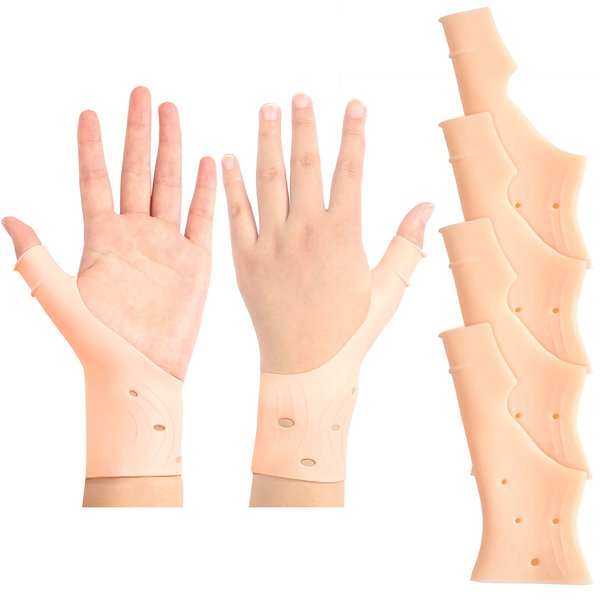 Nuanchu Gel Wrist Thumb Support Braces,Unisex Wrist Hand Thumb Gloves,Soft Waterproof Left and Right Hand Wrist Compression Sleeve for Relief Arthritis Tenosynovitis Typing Pain (4 Pieces)