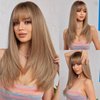 Getshow Blonde Wigs for Women Layered Straight Long Wig with Bangs Natural Synthetic Hair with Dark Roots