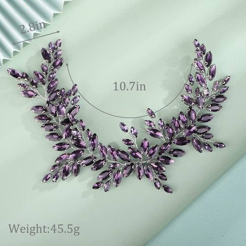 Kercisbeauty Wedding Bridal Purple Crystal Headband Rhinestones Silver Hair Piece for Women Girls Updo Hair Jewelry (Purple)