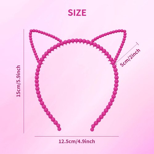 Lawie 14 Pieces Colorful Cute Cat Ear Headbands Pearl Beads Plastic Hair Bands Hair Clasp Kids Girls Birthday Party Headwear Costume Accessories Bulk