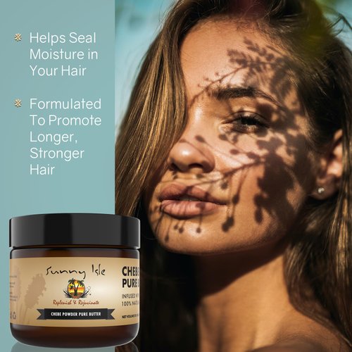 Sunny Isle Jamaican Black Castor Oil Pure Butter with Chebe Powder 2oz | for Longer, Stronger Hair | All-Natural African Chebe Powder | Hair & Skin Moisturizer for All Types