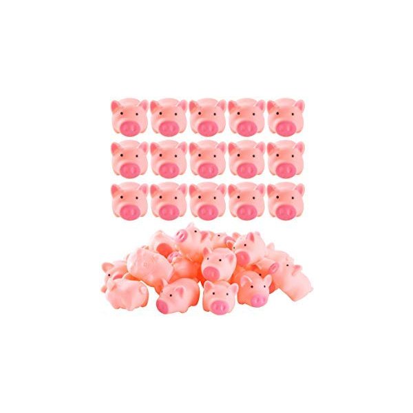LOUHUA 50 Pieces Mini Rubber Pigs Bulk Baby Bath Toy Pink Tiny Piggies Squeaky Pig Toys for Shower Birthday Party Gift Decoration