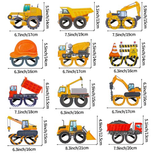 Waenerec Construction Party Favors 12PCS Construction Party Glasses with Tractor Excavator Dump Truck Plastic Construction Toys Gift for Kids Toddlers Construction Birthday Party Decorations Supplies