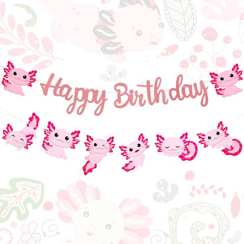 Trandraft 2 Pcs Axolotl Birthday Banner Axolotl Birthday Decorations Axolotl Happy Birthday Garland Pink Cartoon Birthday Sign Axolotl Party Favors for Kid Girl Boy Reptile Animal Birthday Baby Shower