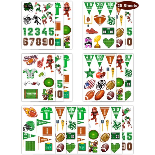 232 Pieces Football Temporary Tattoos Stickers,20 Sheets Green and Brown Football Themed Tattoos Stickers Party Decoration Supplies Party favors for Kids Adults