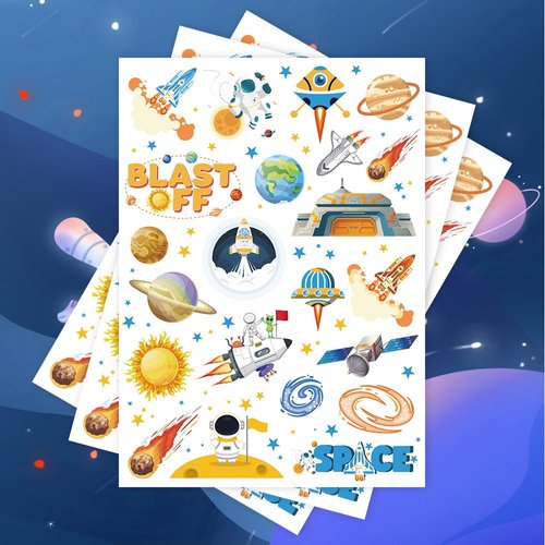 Crazy Night Luminous Space Tattoos for Kids -66 Styles, Space Themed Party Decorations,Glow Outer Space Party Supplies Favors,Astronaut Planets Rocket Ship Tattoos