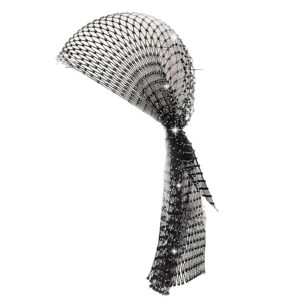 Leadigol Rhinestone Mesh Hats for Women,Wide Hairbands Elastic Crystal Turban,Crystal Headwrap,Rhinestone Elastic Hair Wraps, for Women and Girls