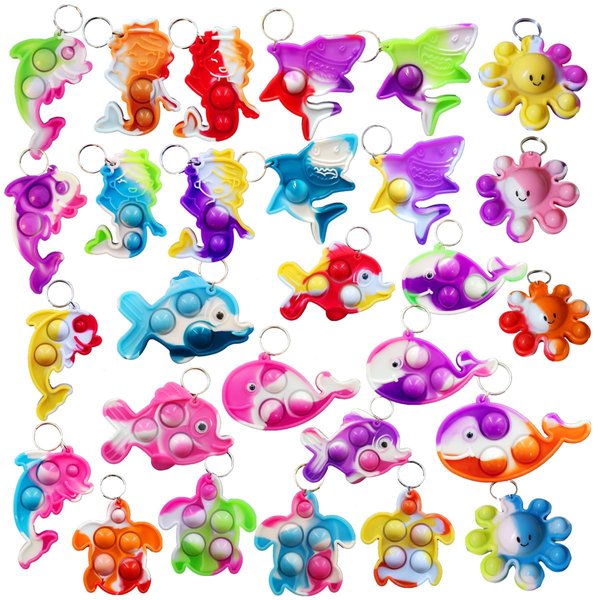 (Student Party Favors) 30 Packs Ocean Animal Bulk Mini pop Fidget Gift for Holiday Boys and Girls Kids Party Favors Supplies and Classroom Students Prize