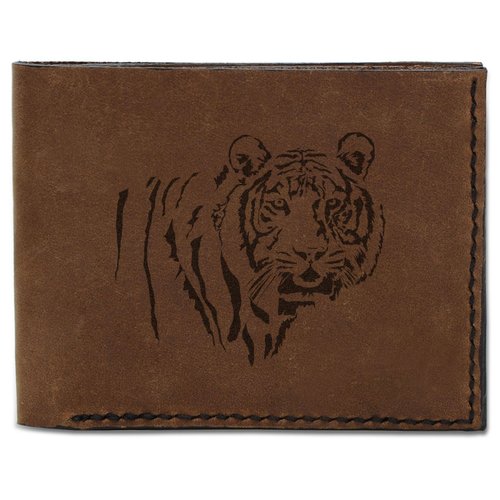 Men's Pink Tiger Drawing Handmade Natural Genuine Pull-up Leather Wallet MHLT_03