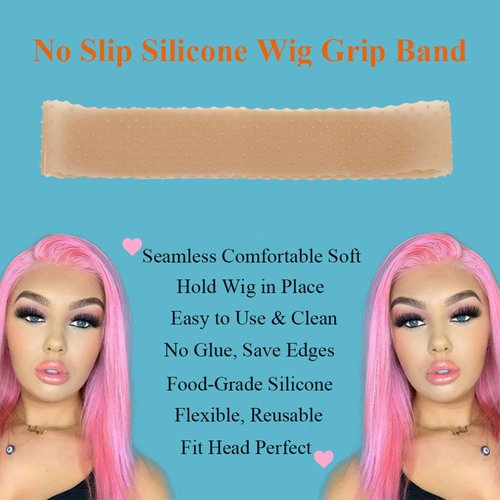 Atimiaza Silicone Wig Grip Band, Glueless Wig Grip Bands for Keeping Wigs in Place,No Slip wig Grip Headband for Lace Front, Comfortable Fit Wig Gripper (9.5x1.6 Inch, Brown)