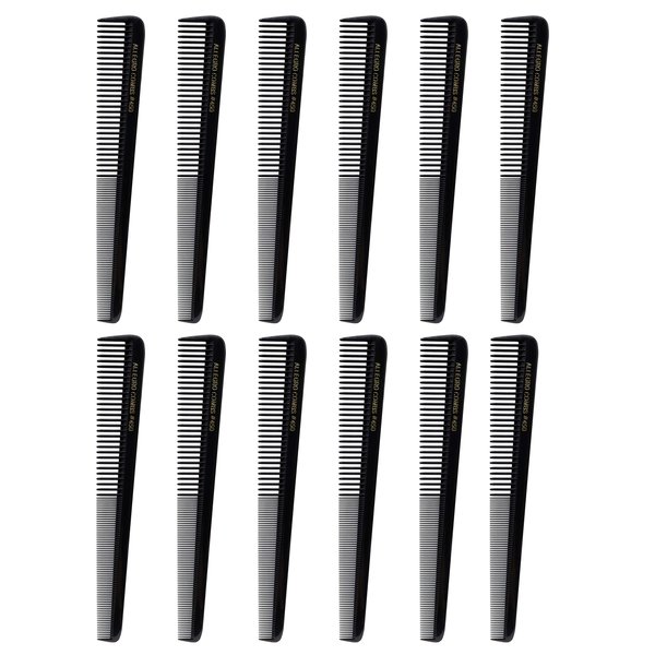 Allegro Combs #450 Tapered Hair Combs Barber Combs Hair Cutting Hairstylist Women's Combs Men's Combs 12 Units (Black)