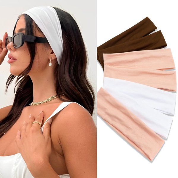 FULZTEY Headbands for Women Neutral Fabric Head Bands Elastic Yoga Workout Running Sport Sweatbands Fashion Headwrap Non Slip Hairbands for Thick Thin Hair Accessories 7Pcs (Pink White Coffee)