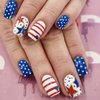 24pcs Short Square Press on Nails Independence Day Fake Nails with Glue 4th of July Blue Red White Nail Design Star Stripes False Nails for Women and Girls Full Cover Nail Tip Stick on Nails
