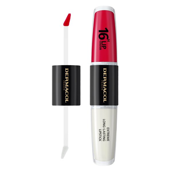 Dermacol NEW 16-Hour Lip Colour, Highly Pigmented Glossy Lip Stain, Two-Phase Lip Plumper Gloss, Kissproof Lip Makeup Products with Matte and Glitter Finish, n.4, Revenge Red