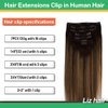 LIZ Hair Human Hair Extensions, 120g 7pcs Balayage Chocolate Brown to Caramel Blonde Hair Extensions Straight Remy Hair Extensions Clip in Human Hair 16 Inch Hair Extensions
